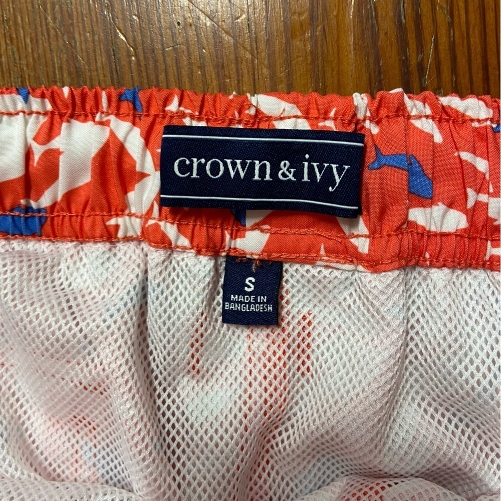 Crown& Ivy Men’s Swim Shorts Size S Pink Blue Fish Pattern  Board Shorts Spring - Picture 2 of 6